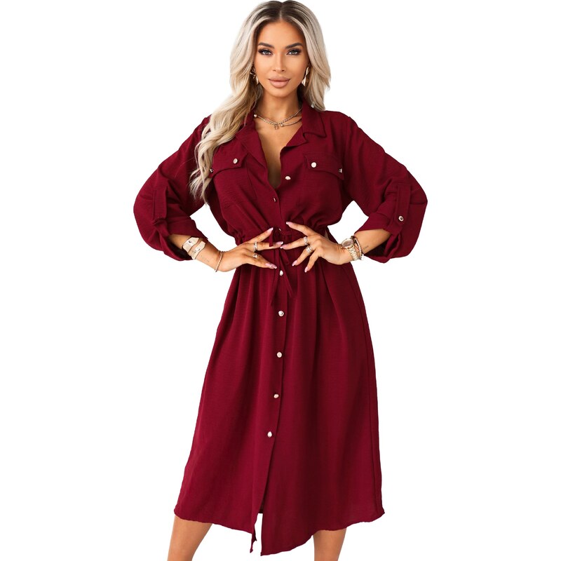 Bordo srajčna obleka Numoco Basic