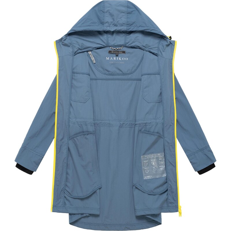 MARIKOO Prehodna jakna 'Trüffelbonbon' golobje modra / neonsko zelena