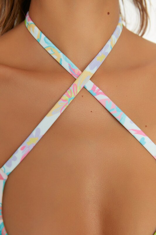 Trendyol Floral Pattern Bikini Top With Tie Detailed