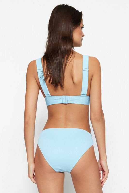 Trendyol modre kroglice so dodatno teksturirane dno bikinija z običajnimi nogami