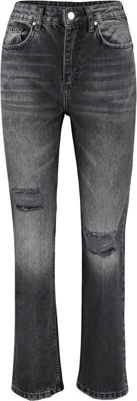 Trendyol Black raztrgal visok pas ravne kavbojke