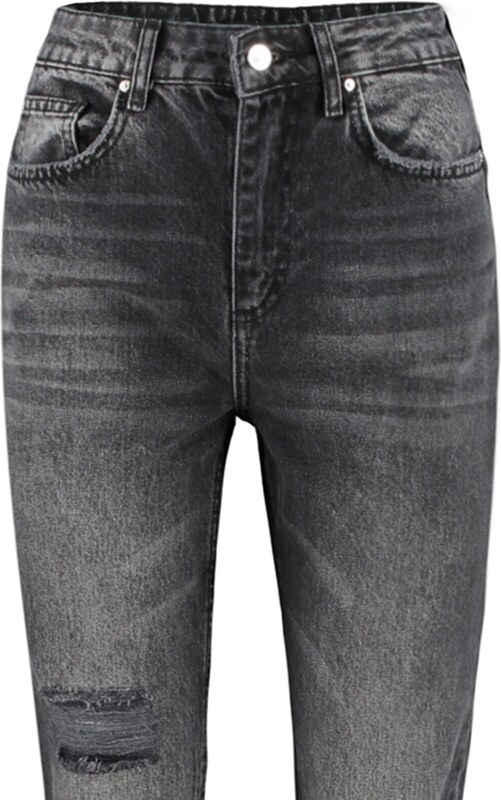 Trendyol Black raztrgal visok pas ravne kavbojke