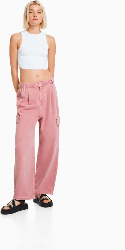 Bershka Kargo kavbojke staro roza