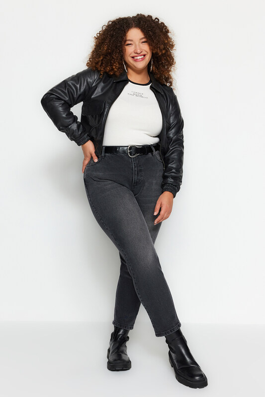 Trendyol krivulja Črni visok pas Mama Jeans