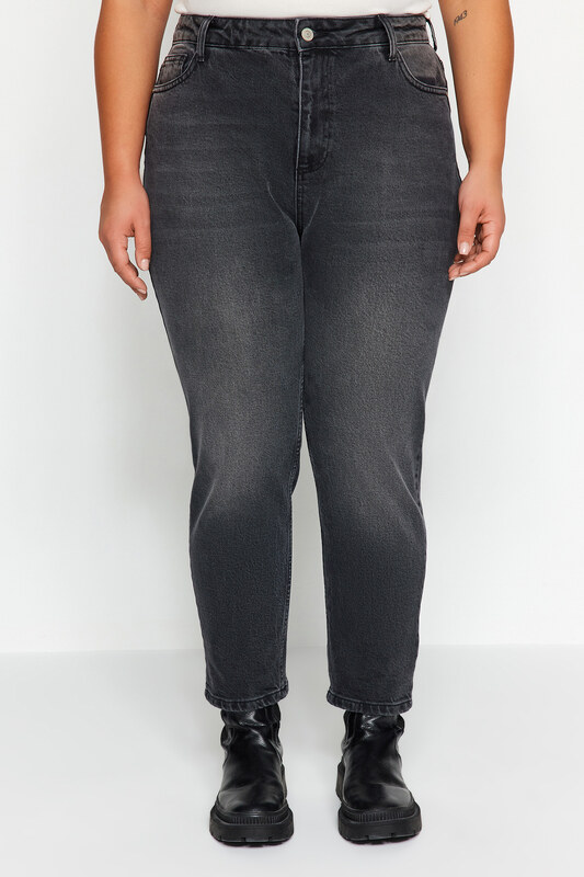 Trendyol krivulja Črni visok pas Mama Jeans