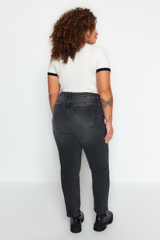 Trendyol krivulja Črni visok pas Mama Jeans