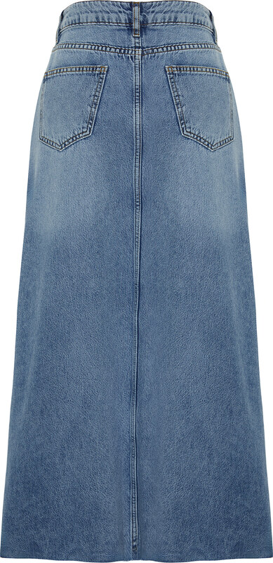 Trendyol Blue Flounce Sewing Detailed High Waist Maxi Denim Skirt