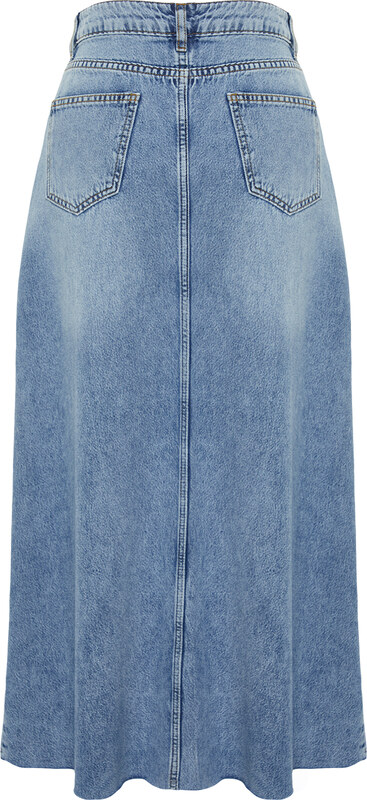 Trendyol Blue Flounce Sewing Detailed High Waist Maxi Denim Skirt