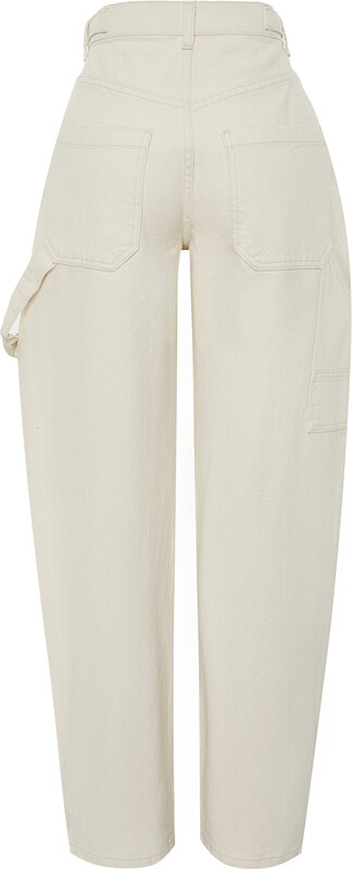 Trendyol Ecru Loose Cut High Waist Carpenter Skater Jeans