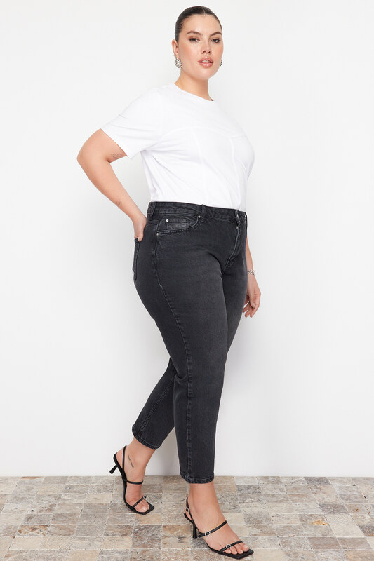 Trendyol krivulja Črni visok pas Mama Jeans