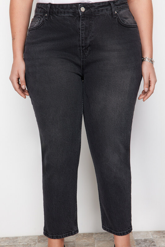 Trendyol krivulja Črni visok pas Mama Jeans