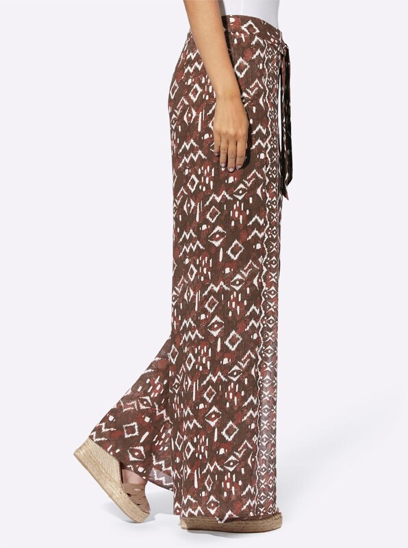 heine Hlače kostanj rjava / temno rjava / bela