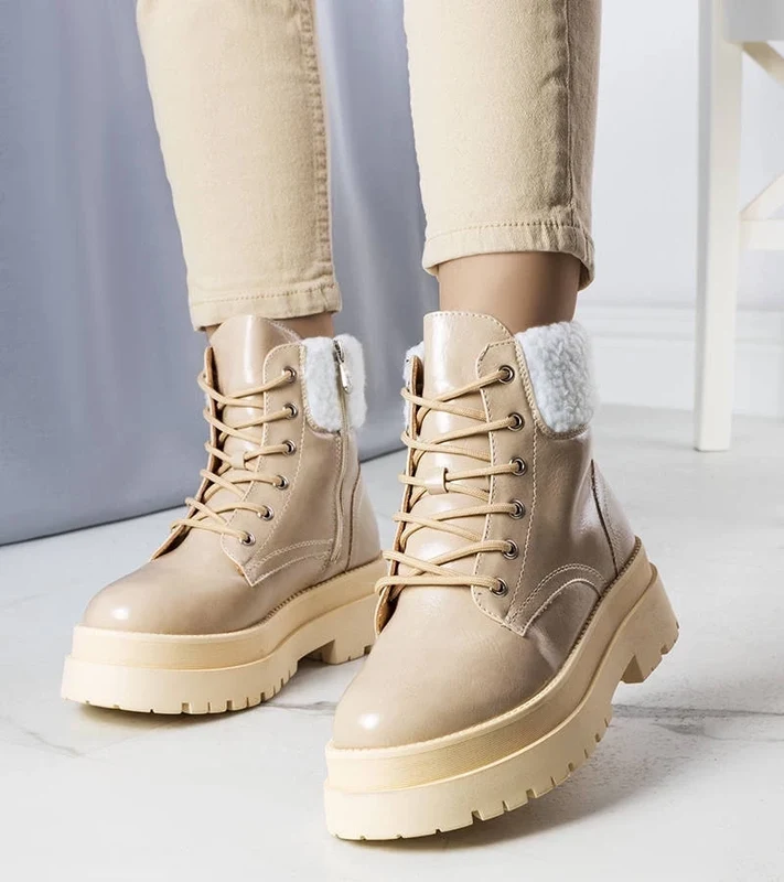 Gemre Beige insulated ankle boots with shearling Bryas