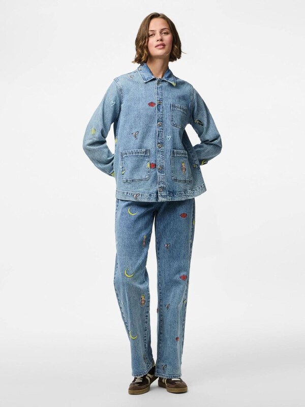 PIECES Kavbojke 'PCJidi' moder denim / limona / temno rdeča