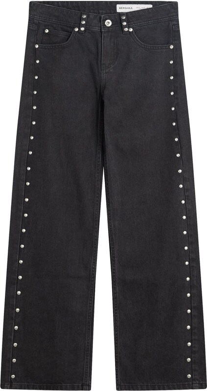 Bershka Kavbojke svetlo roza / črn denim