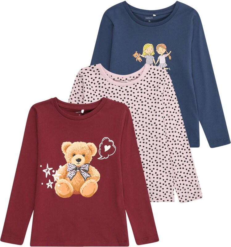 NAME IT Majica 'NMFNIA' mornarska / rosé / burgund / črna