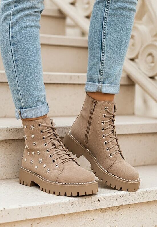 Zapatos Gležnjarji z vezalkami Stelyana kaki