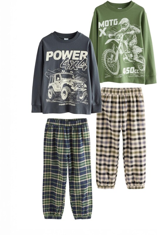 Next Pižama bež / temno modra / zelena / bela