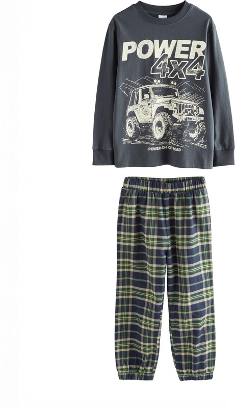 Next Pižama bež / temno modra / zelena / bela