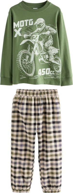 Next Pižama bež / temno modra / zelena / bela