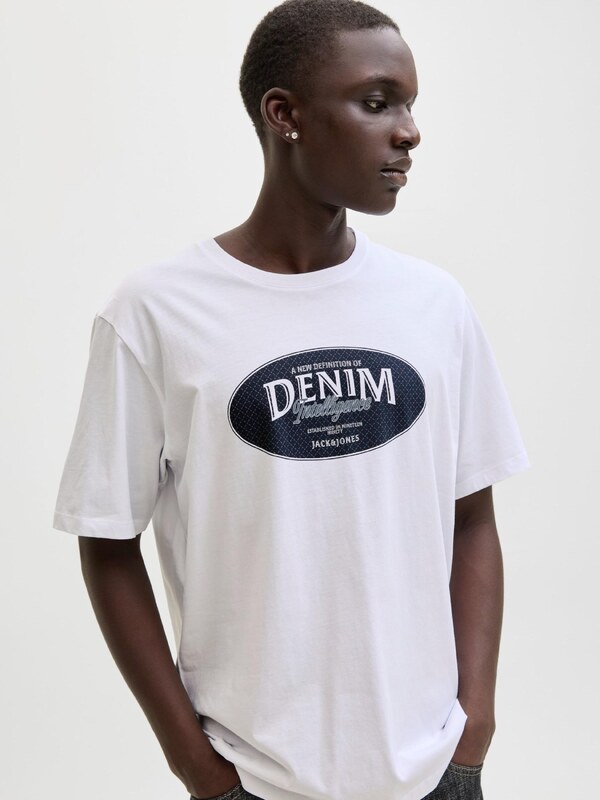 JACK & JONES Majica 'JJEDover' marine / bela