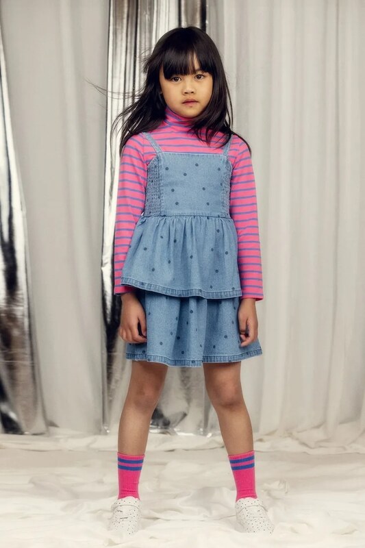 Otroška jeans obleka Mini Rodini denim dots