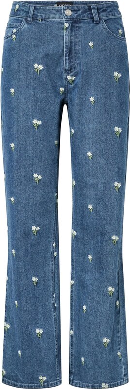 PIECES Kavbojke 'PCFlora' modra / oliva / bela