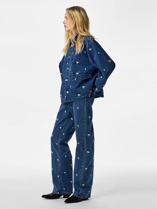 PIECES Kavbojke 'PCFlora' modra / oliva / bela