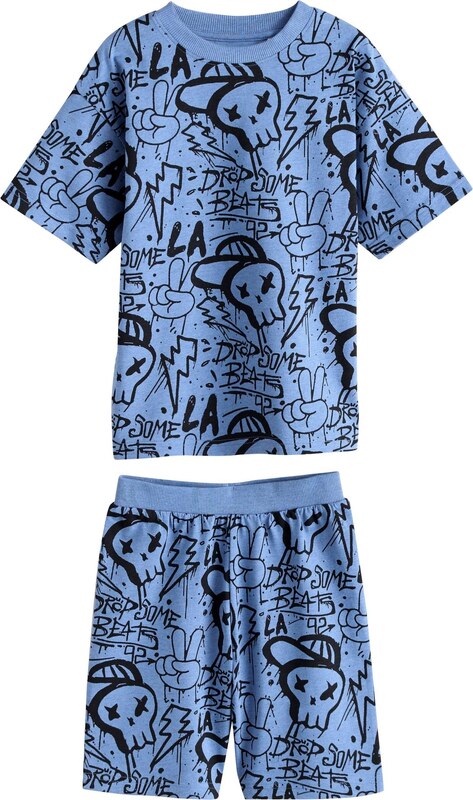 Next Pižama kobalt modra / temno siva / svetlo siva / črna