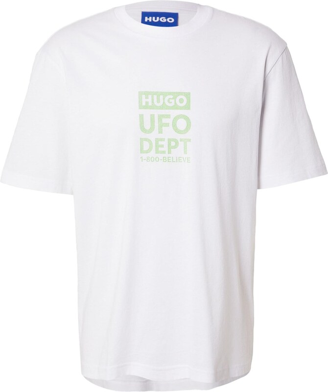 HUGO Majica 'Nufotee' svetlo zelena / bela