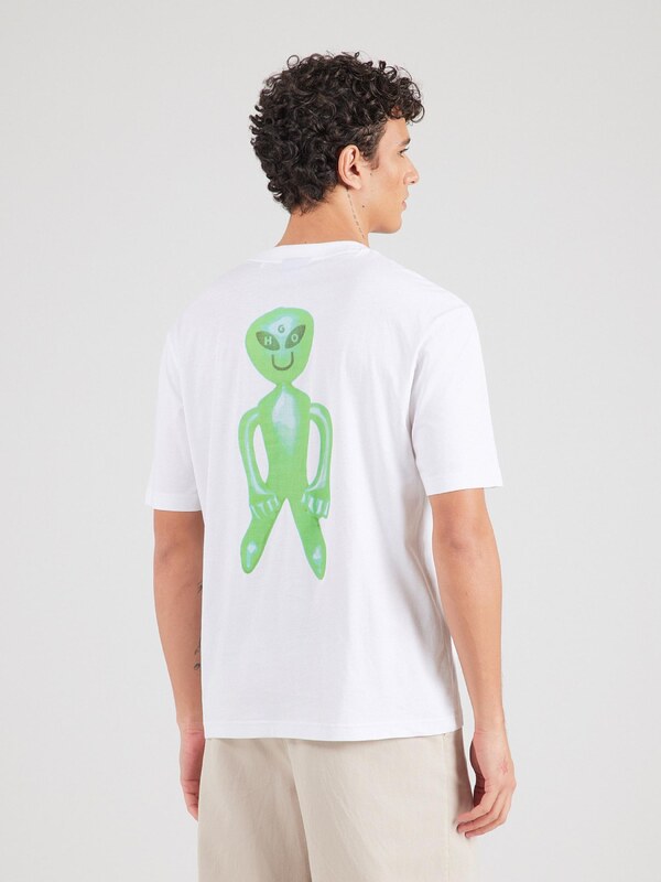 HUGO Majica 'Nufotee' svetlo zelena / bela