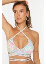 Trendyol Floral Pattern Bikini Top With Tie Detailed