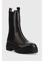Usnjeni chelsea Tommy Hilfiger Monochromatic Chelsea Boot ženski, črna barva