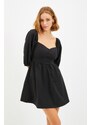 Trendyol Black Mini Waist Open tkani balon tkana obleka