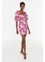 Trendyol večbarvna cvetlična Poplin elegantna večerna obleka