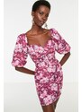 Trendyol večbarvna cvetlična Poplin elegantna večerna obleka