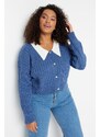 Trendyolova krivulja Indigo rebrasti ovratnik Podroben pleteni kardigan z gumbi