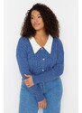 Trendyolova krivulja Indigo rebrasti ovratnik Podroben pleteni kardigan z gumbi
