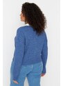 Trendyolova krivulja Indigo rebrasti ovratnik Podroben pleteni kardigan z gumbi
