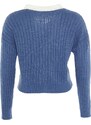 Trendyolova krivulja Indigo rebrasti ovratnik Podroben pleteni kardigan z gumbi