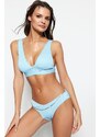 Trendyol modre kroglice so dodatno teksturirane dno bikinija z običajnimi nogami