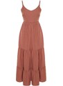 Trendyol Dusty Rose Skirt Flounced Back Tie Detail Strap Maxi Woven Dress