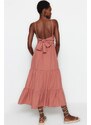 Trendyol Dusty Rose Skirt Flounced Back Tie Detail Strap Maxi Woven Dress