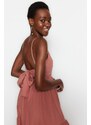 Trendyol Dusty Rose Skirt Flounced Back Tie Detail Strap Maxi Woven Dress