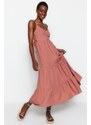 Trendyol Dusty Rose Skirt Flounced Back Tie Detail Strap Maxi Woven Dress