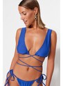 Trendyol Navy Blue Triangle Tie Bikini Top