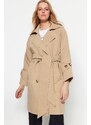 Trendyol bež prevelik širok ovratnik in pas podroben trench plašč