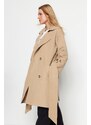 Trendyol bež prevelik širok ovratnik in pas podroben trench plašč