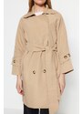 Trendyol bež prevelik širok ovratnik in pas podroben trench plašč
