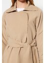 Trendyol bež prevelik širok ovratnik in pas podroben trench plašč